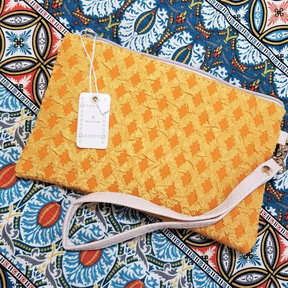 Be Clever Handbags - Wristlet, Pouch, Cosmetics Bag. Mustard Yellow. NWT